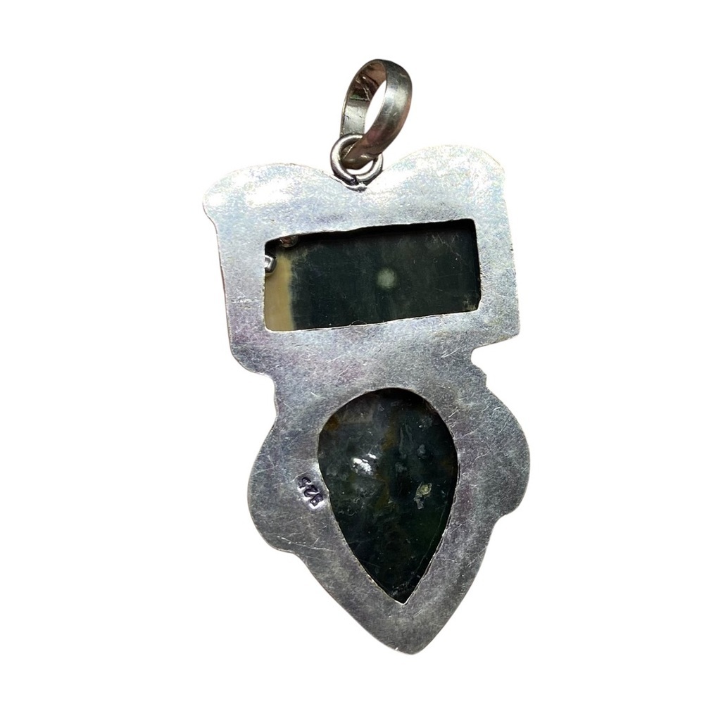 Ocean Jasper Necklace Pendant 925 Sterling Silver Overlay Natural Stone - Picture 3 of 3